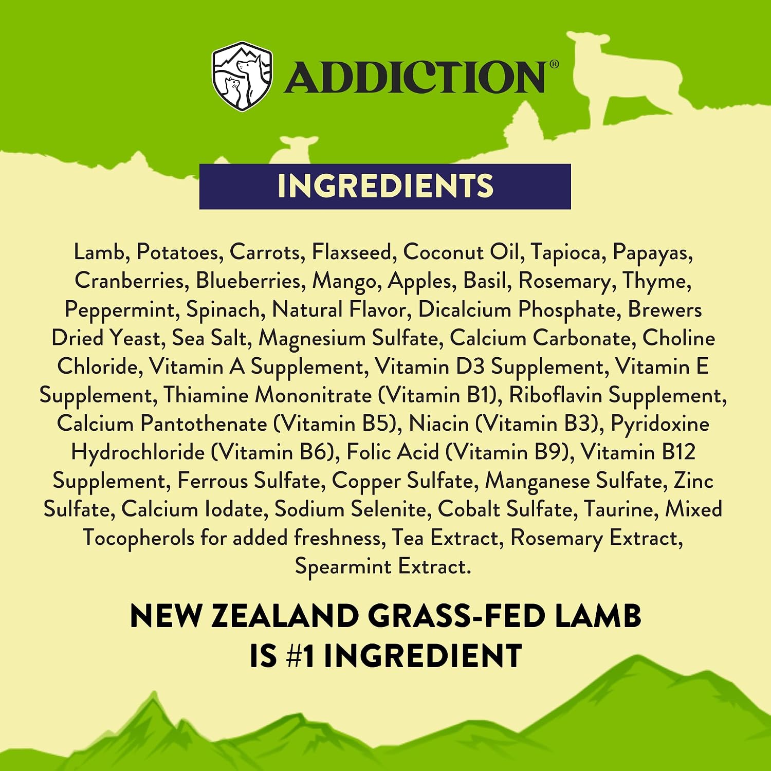 Addiction Herbed Lamb & Potatoes Air-Dried Grain-Free Dog Food – Complete Meal or Topper with Natural Ingredients for Digestive and Skin & Coat Health, 2lb - 4 Packs