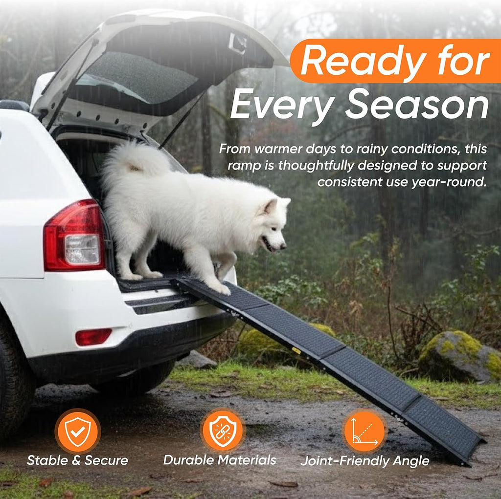 Dog Ramp for Car & Back Seat Cover Bundle – 63” Foldable Non-Slip Dog Ramp + Waterproof 57” Bench Seat Protector – Portable Pet Ramp & Car Seat Cover for SUV, Truck & Car Travel