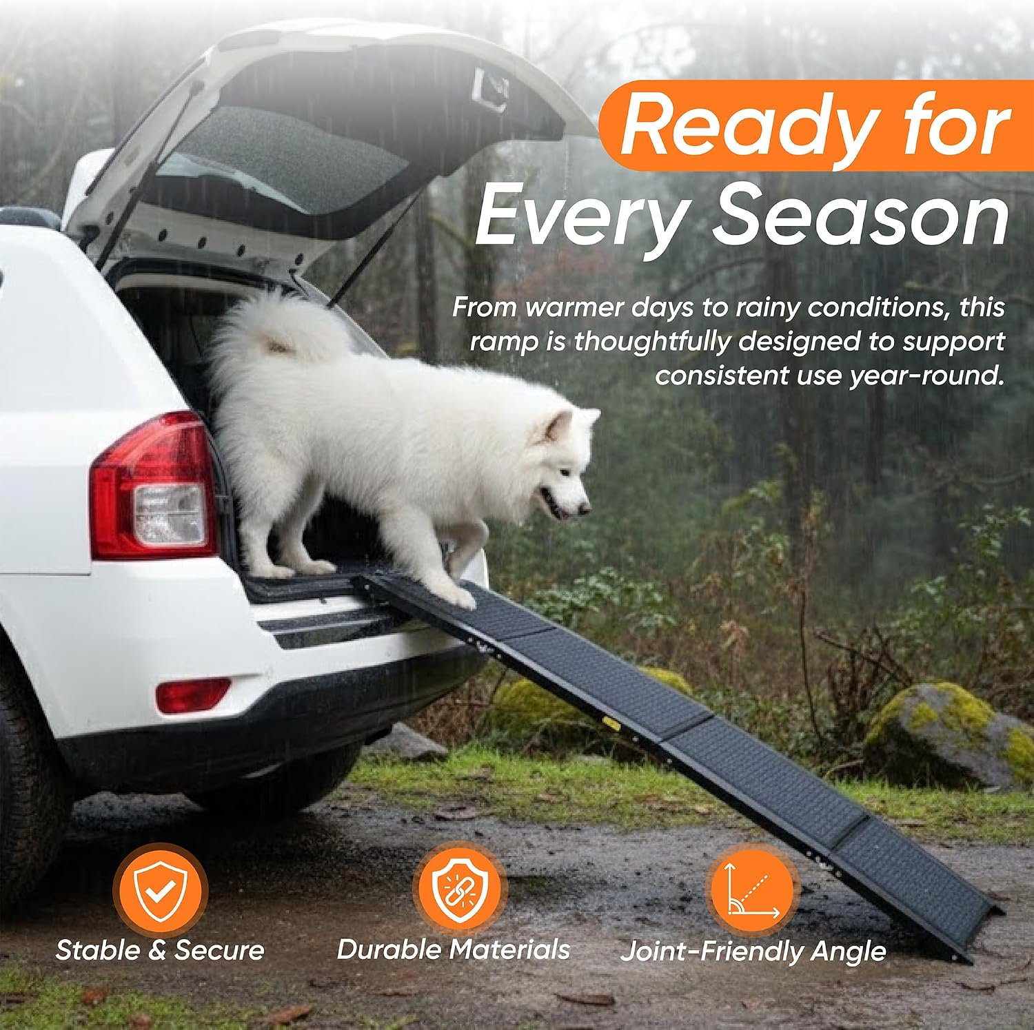 Dog Ramp for Car & Back Seat Cover Bundle – 63” Foldable Non-Slip Dog Ramp + Waterproof 57” Bench Seat Protector – Portable Pet Ramp & Car Seat Cover for SUV, Truck & Car Travel