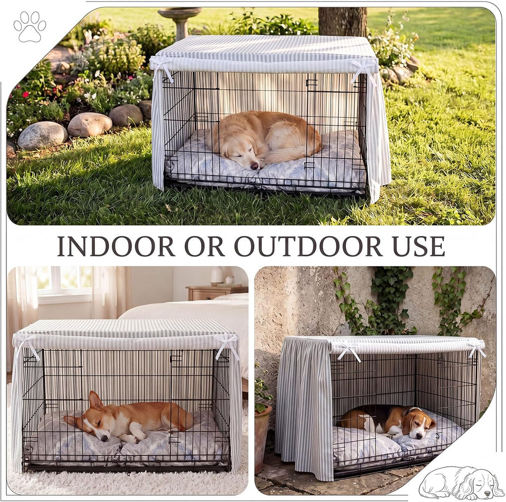 Ruffled Dog Crate Cover 36 Inches Gray Stripes Dog Crate Cover