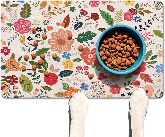 Absorbent Pet Dog Bowl Mat for Food and Water, Pet Cat Food Feeding Mat with Non Slip Rubber Backing, Dog Food Mats for Floors Waterproof, 24"x32"