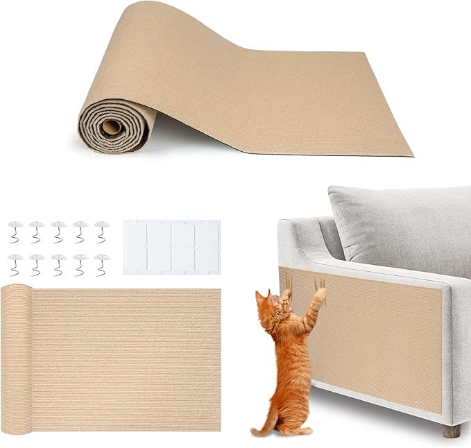 Best Pet Supplies Catify Cat Scratcher, Fun Interactive Scratchers, Posts, Poles, Claw Safe, Furniture Saver Indoor Play Support Natural Cat Behaviors Heavy Duty - Beige (39.4 x 15.8)