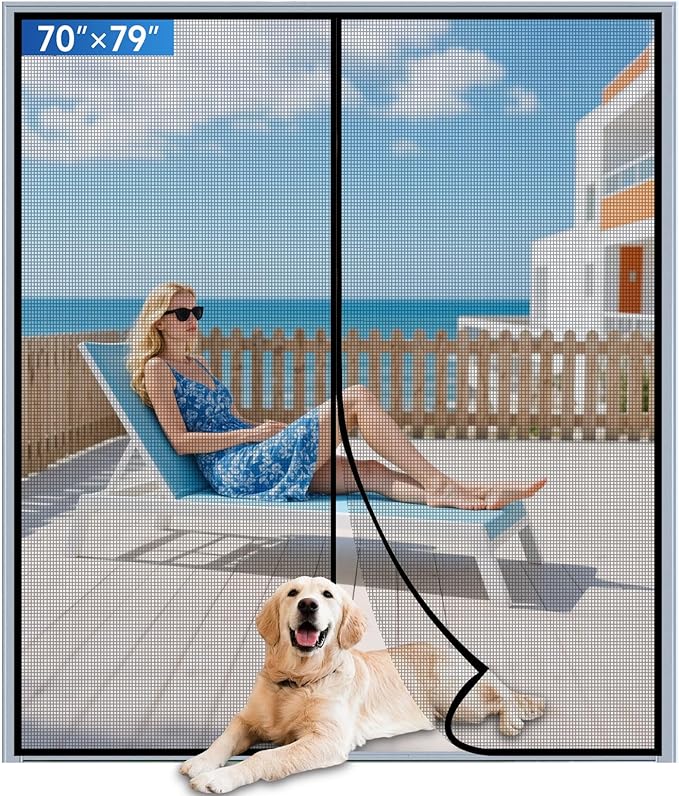 Upgraded PET Mesh Magnetic Screen Door Stronger Than Fiberglass and Polyester,Hands Free,Keep Bugs Out,Pet & Kid Friendly,Suitable for Sliding Doors,Patio and French Doors-70" X 79"