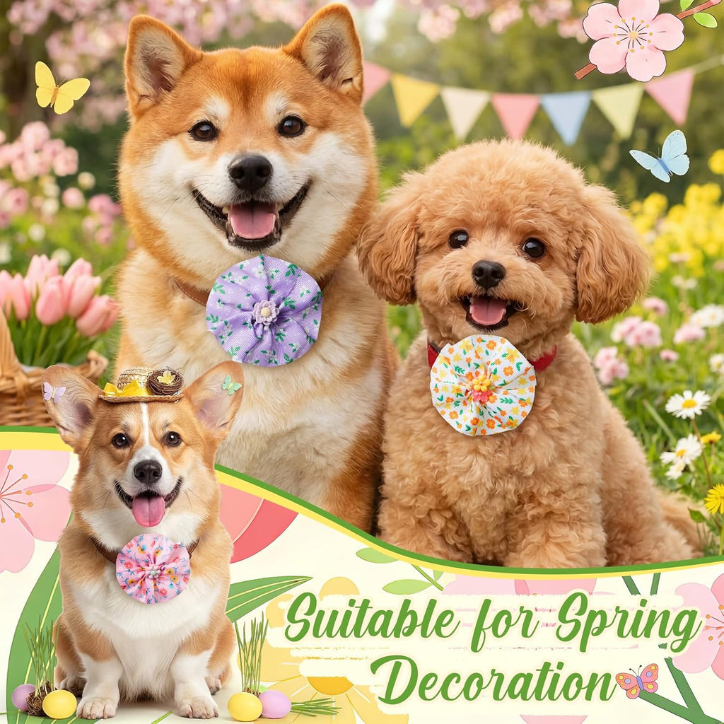 Huhumy 50 Pcs Flower Floral Dog Collar Bow Ties Bulk for Spring Summer Charm Attachment Collar with Daisy Triangle Pet Scarf Bowtie for Small Medium Large Cats Costume Grooming