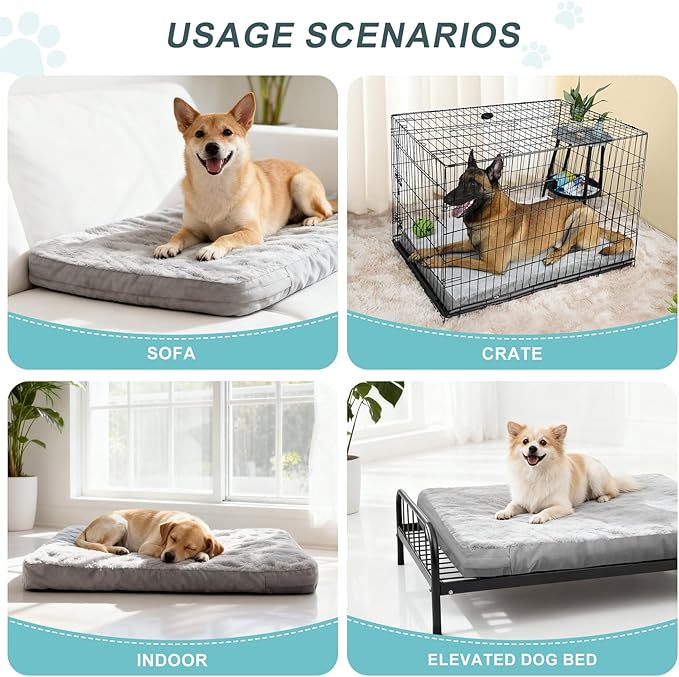 Explore Land Waterproof Dog Bed Cover Machine Washable Fluffy Dog Bed Replacement Cover, 44Lx32Wx4H inch, Gray