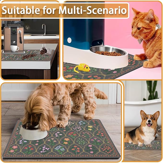 Absorbent Pet Dog Bowl Mat for Food and Water, Pet Cat Food Feeding Mat with Non Slip Rubber Backing, Dog Food Mats for Floors Waterproof, 24"x32"
