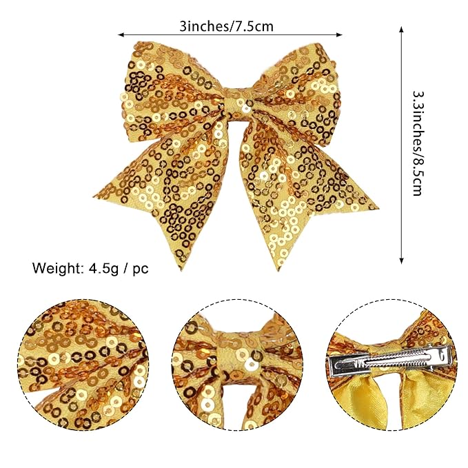 3-inch Sequined Bow Hair Clips For Baby Girls, Toddler, Kids and Young Women Birthday Party Wedding Christmas Occasions Pet Accessories Set of 2 (Purple)