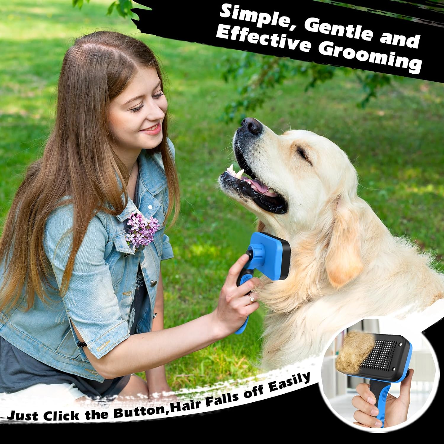 Professional 3PCS Self Cleaning Slicker Brush & Pet Grooming Rake & Flea Comb for Dogs,Cats and Horses | Double-Sided Dematting Comb & Skin Friendly Deshedding Grooming Tool | Pet Supplies (Blue)