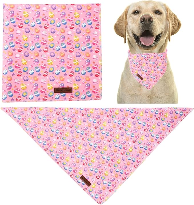 Easter Day Dog Bandana, UP URARA PUP Easter Eggs Triangle Bid Scarf for Medium Large Dogs, Cotton Kerchief for Girl Boy Puppies, Cute Spring Bunny Bandana,L
