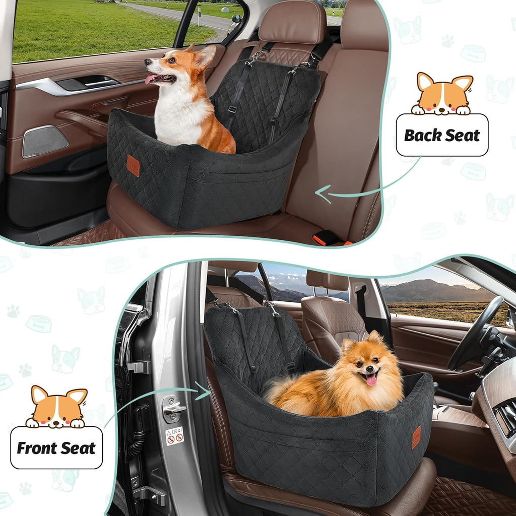 Lealchum Dog car seat for Medium Dogs,Easy to Install with Adjustable Straps,Anti Slip Bottom pet car Bed,Fully Detachable and Washable pet Travel Bed (Black, Medium)
