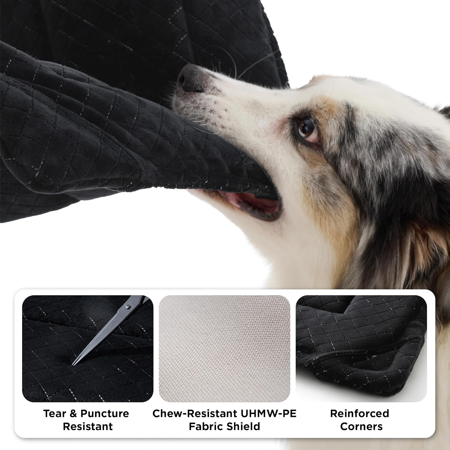 Bedsure Chew Proof Dog Bed for Large Dogs, 35x22 Inch, Black | Chew Resistant Dog Crate Pad Durable Pet Kennel Mat, Reinforced Corners, Machine Washable, Soft Velvet Surface, Easy to Clean