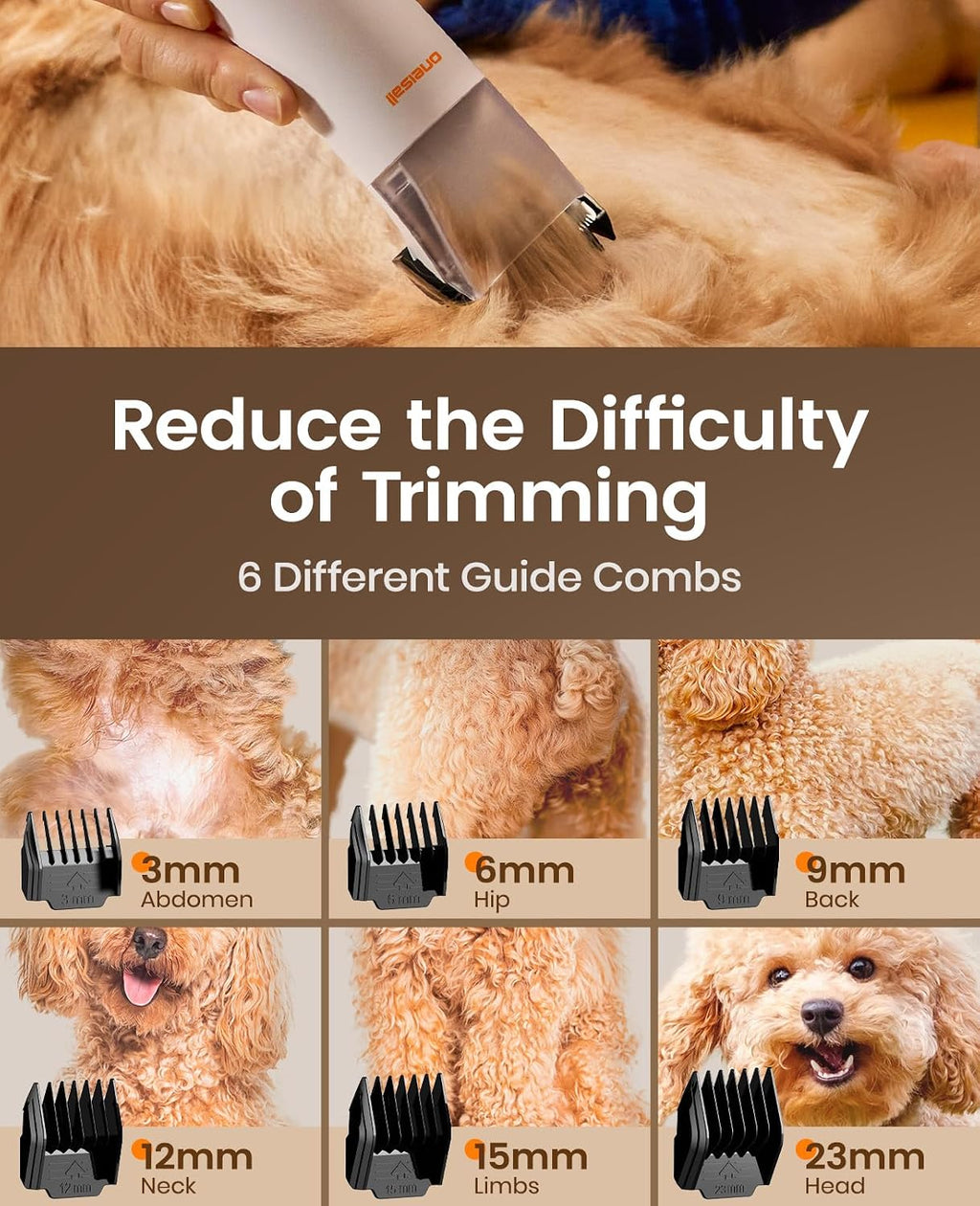 oneisall Dog Grooming Vacuum - 15000Pa Suction, Captures 99% Pet Hair to Reduce Shedding, Dog Grooming Clippers & Quiet Brush (≤59dB) with 4 Accessories, 2L Dust Canister for Home Cleaning（Orange） | 15000Pa Suction Power, Dog Grooming Kit, Low