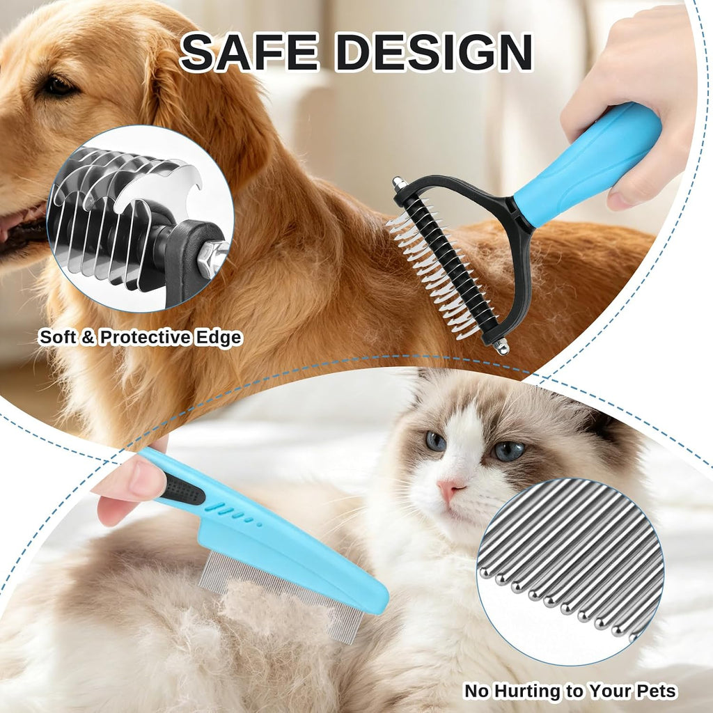 Pet Grooming Combo and Flea Comb, Flea and Tick Combs for Dogs and Cats, Deshedding Brush with Metal Comb for Detangling and Dematting Long, Matted Fur on Cats and Dogs(2pcs)
