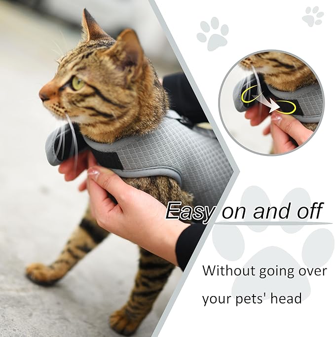 Cat Harness and Leash for Walking Escape Proof Breathable Mesh Fabric, Solid Grey, Extra Large, Adjustable Cat Walking Jackets, Padded Stylish Cat Vest