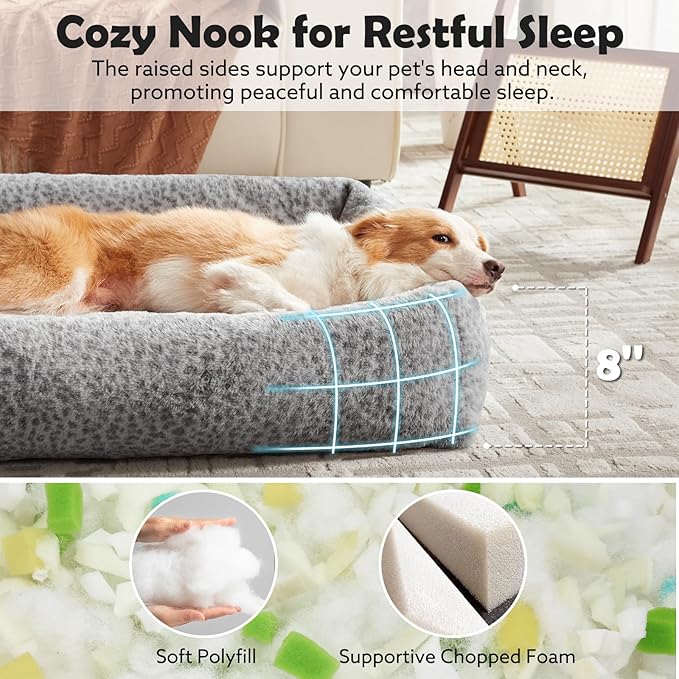 JOEJOY Large Dog Beds Large Sized Dog, Washable Orthopedic Premium Soft Corduroy Fleece Pet Bed with Removable Zipper Cover, Cute Calming Puppy Bed with Non Skid Bottom