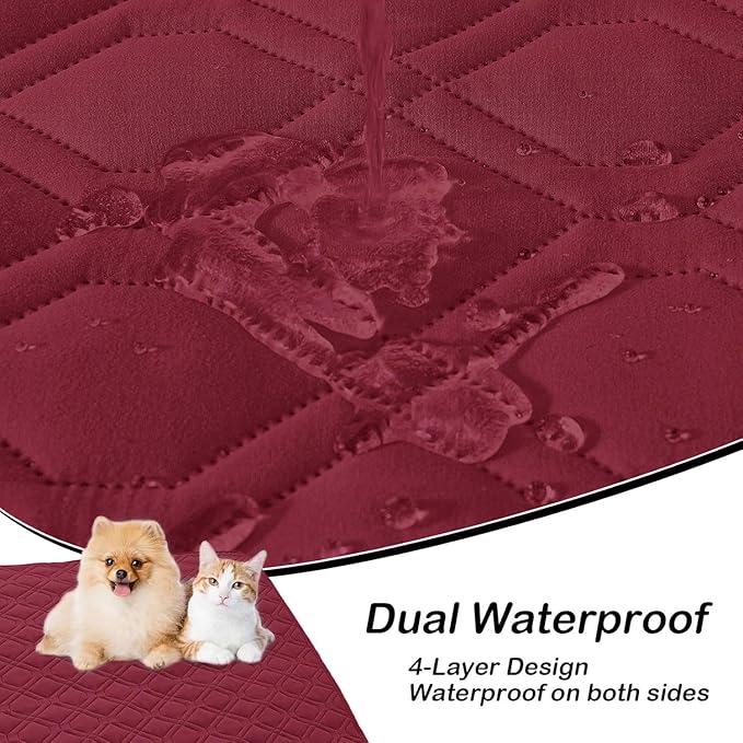 hyha Waterproof Dog Bed Blanket, Soft Pet Blankets, Waterproof Couch Cover for Dogs, Reversible Sofa Covers Washable for Furniture (40x80 Inch, Wine Red/Beige)