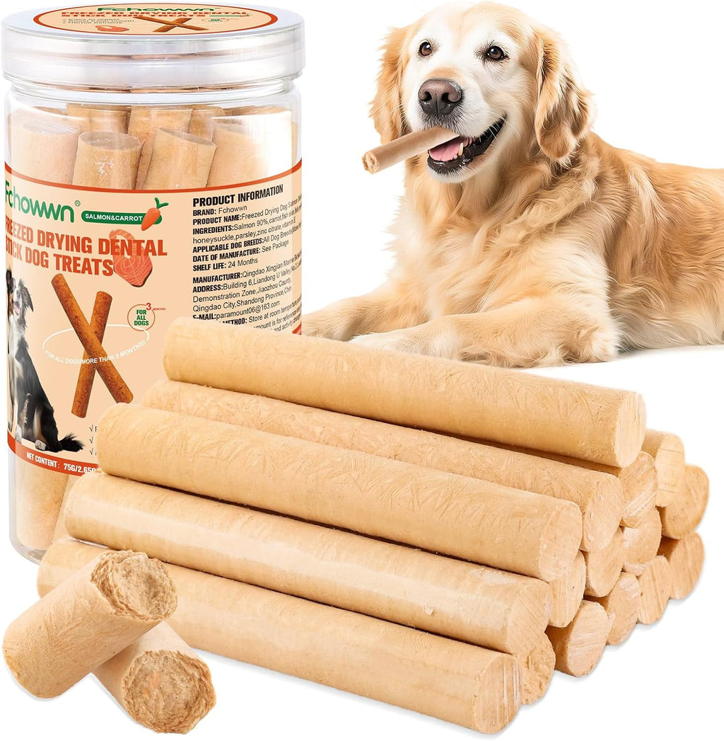 120g/4.23oz Dehydrated Salmon Sticks for Dogs,High-Protein Treats with Carrots,Rich in Omega-3,Easy to Digest,Perfect for Daily Training and Promoting Dental Health