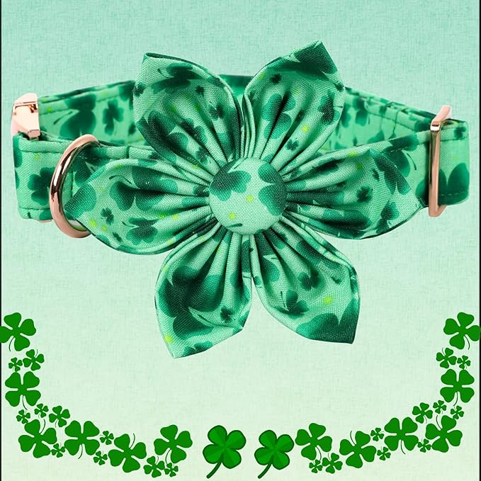 Lionheart Glory St. Patrick's Day Dog Collar, Dog Collar with Flower, Cute Floral Pattern Pet Collars Adjustable Pet Collars for X-Small Dogs