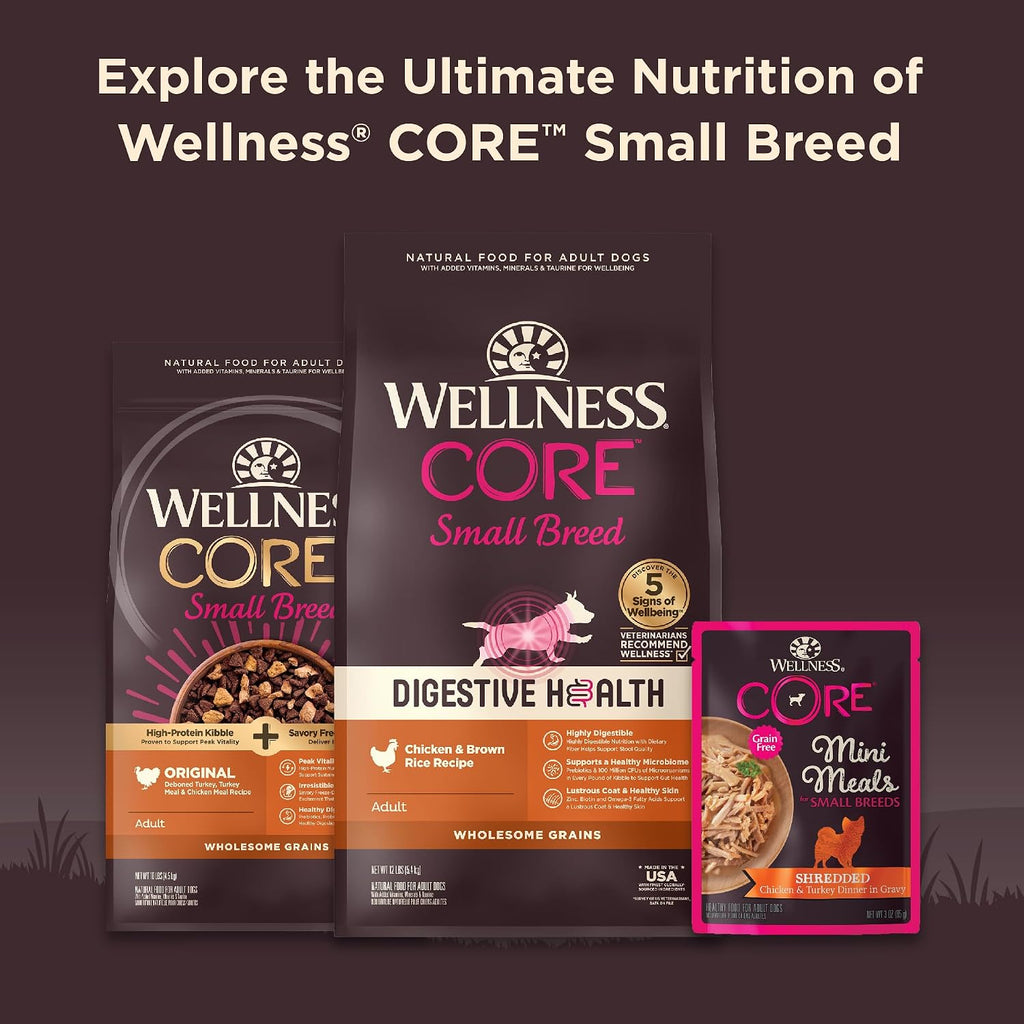 Wellness CORE Small Breed Mini Meals Shredded Variety Pack Adult Wet Dog Food, Grain Free, Natural, 3 oz, Pack of 12