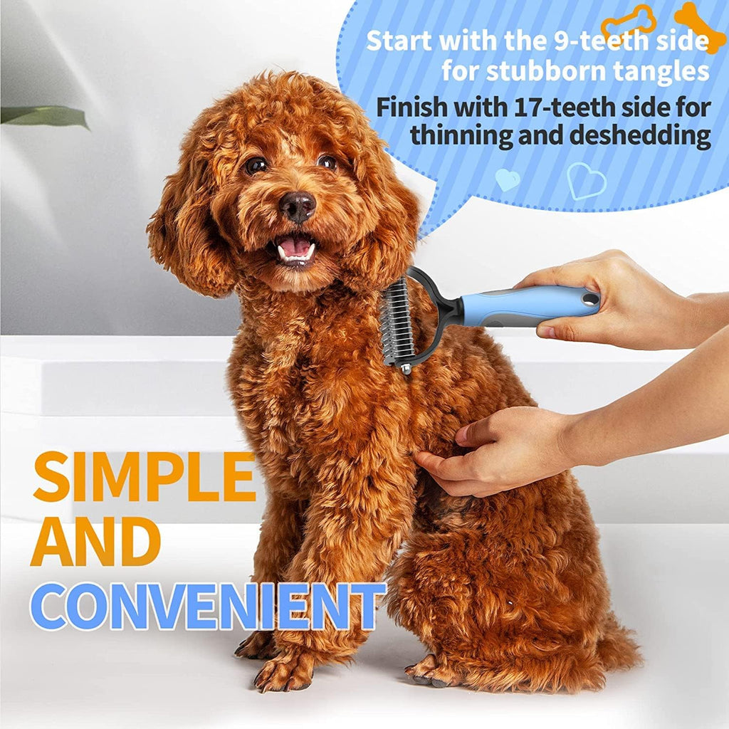 Grooming Tool- Dog and Cat Dematting Comb and Brush with 2 Sided Professional Grooming Rake (Blue, Grey)