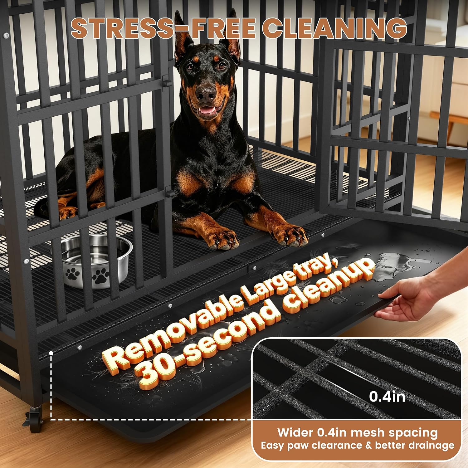 Heavy Duty Dog Crate 48 Inch, Indestructible Kennel for Large Dogs | 38-60" for Small to XX-Large Dogs | Escape Proof Latch | Removable Tray | Chew-Proof Steel | Lockable Wheels | Easy-Clean