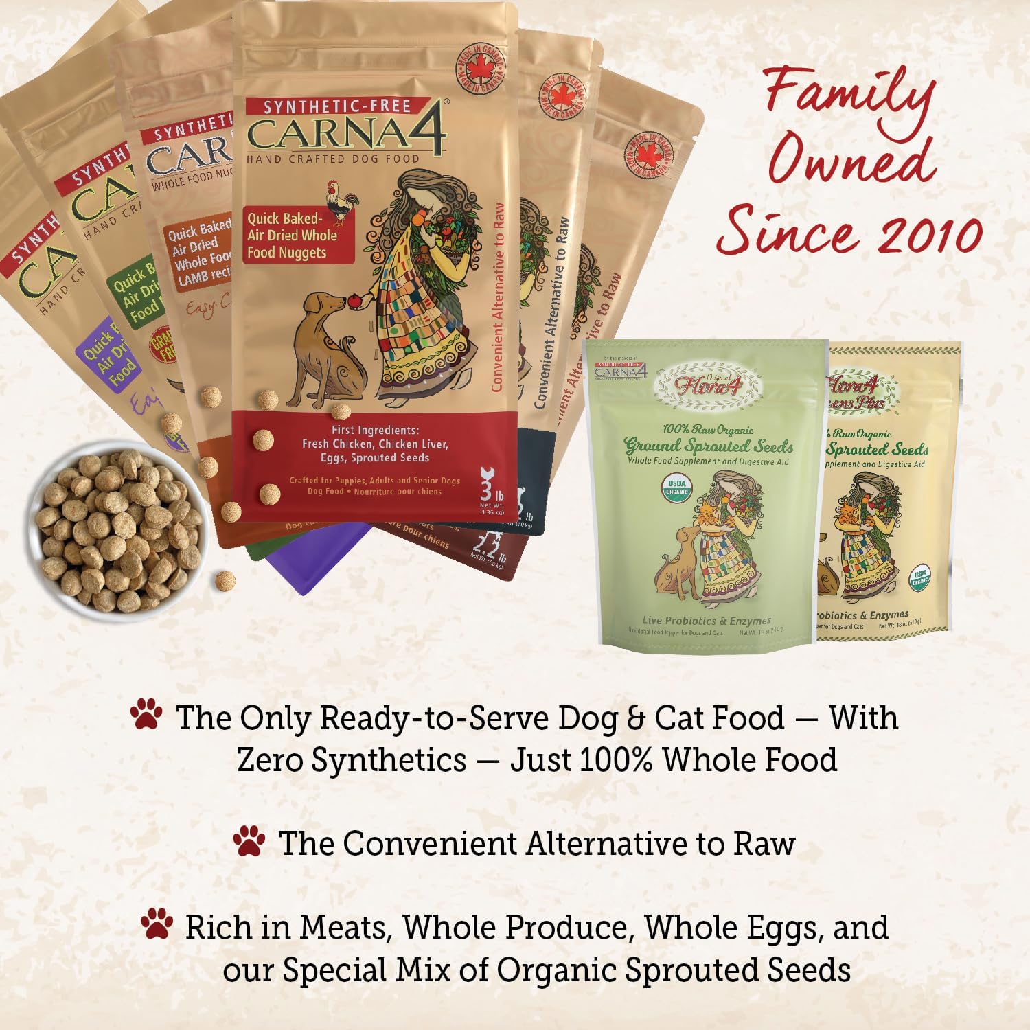 CARNA4 Air Dried Dog Food, Chicken Recipe, 6 Pound | Real Chicken, Liver, Whole Eggs & Sprouted Seeds, Quick-Baked & Never Extruded, No Synthetic Vitamins or Minerals