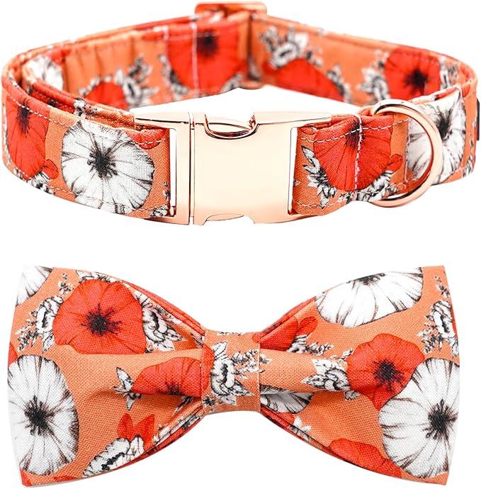 Fall Dog Collar, Pet Collar Bow Floral Pet Collar Girl Boy Holiday Pet Collars Gift Bow Cute Soft Puppy Collars for Medium