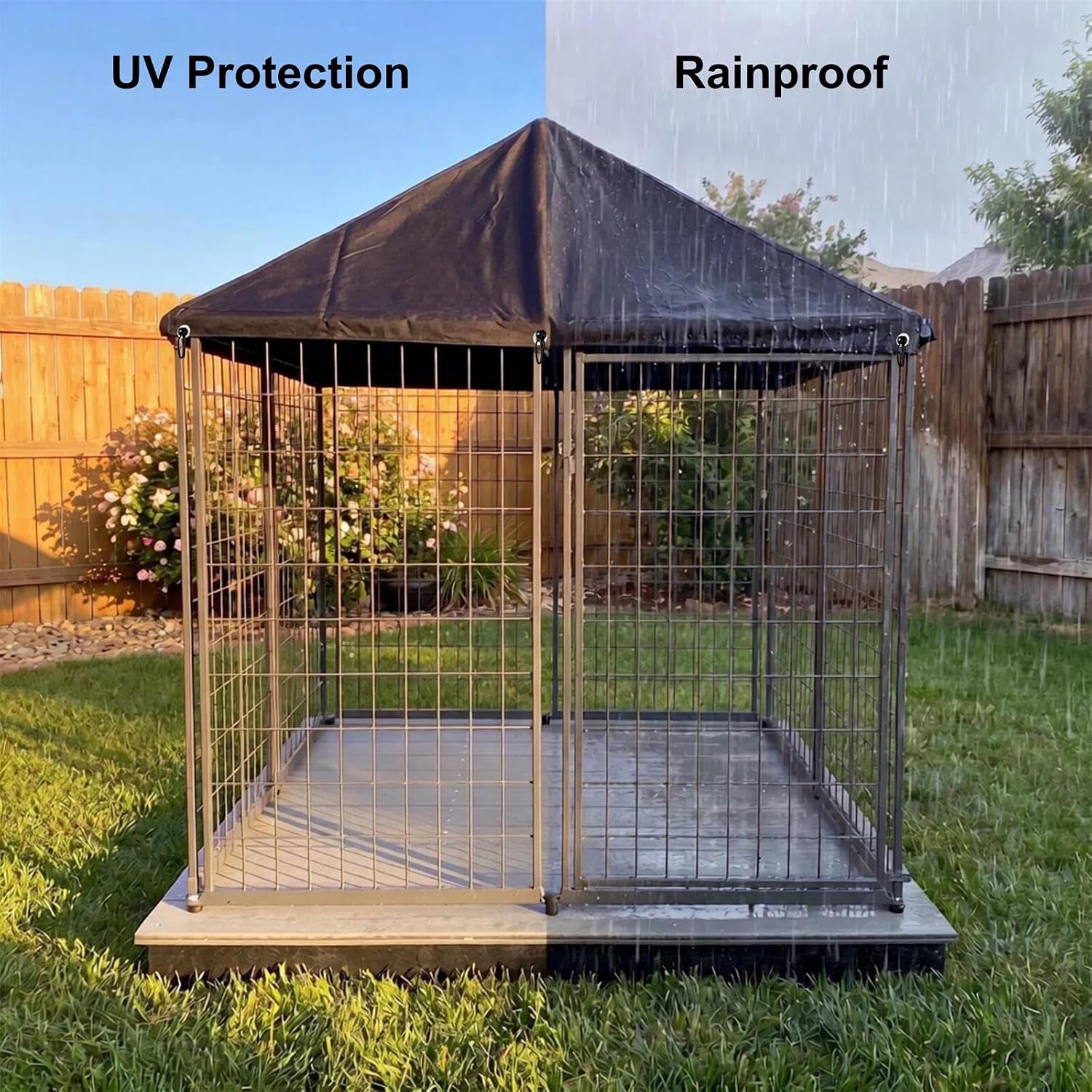 Outdoor Dog Kennel Cover 4.6'W x 4.6'L Replacement Covers | Waterproof, Dustproof, and UV-Resistant 600D Oxford Fabric with Spherical Elastic Cord and Storage Pouch(Covers Only) - Black