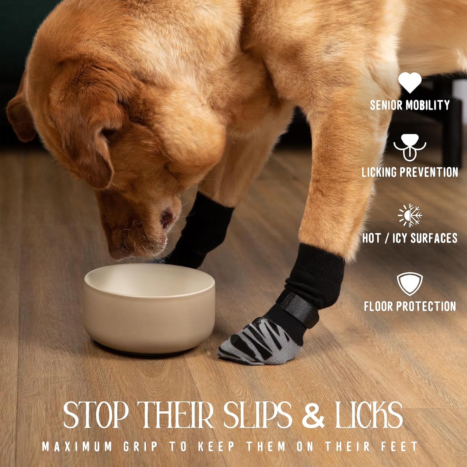 DOK TigerToes Premium Non-Slip Dog Socks for Hardwood Floors - Extra-Thick Grip that Works Even When Twisted - Prevents Licking, Slipping, and Great for Dog Paw Protection - Size Large