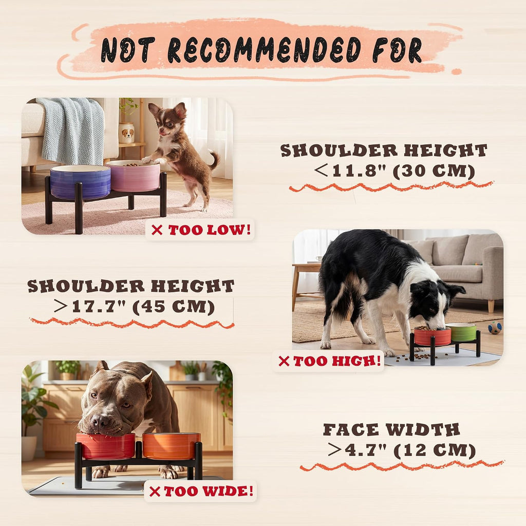 Ceramic Elevated Dog Bowl Set, 6.1''Raised Dog Food and Water Bowl Set with Non-Slip Stainless Steel Stand, Double Raised Dish for Small and Medium Breed, 3.5 Cups / 22 Fl Oz, Sunset Duo