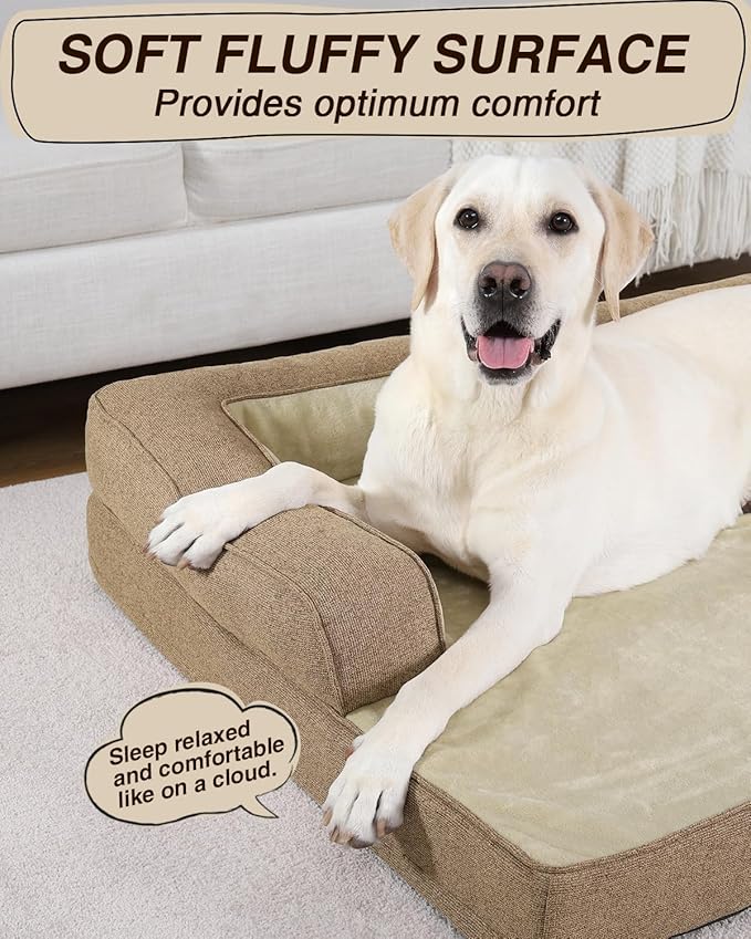 KSIIA Washable Dog Bed XL Senior Dog, Orthopedic Warm Soft Pet Sofa Waterproof Pet Couch with Sides, Non-Slip and Egg-Crate Foam Extra Large Beds with Removable Cover, 41x27Inch, Brown