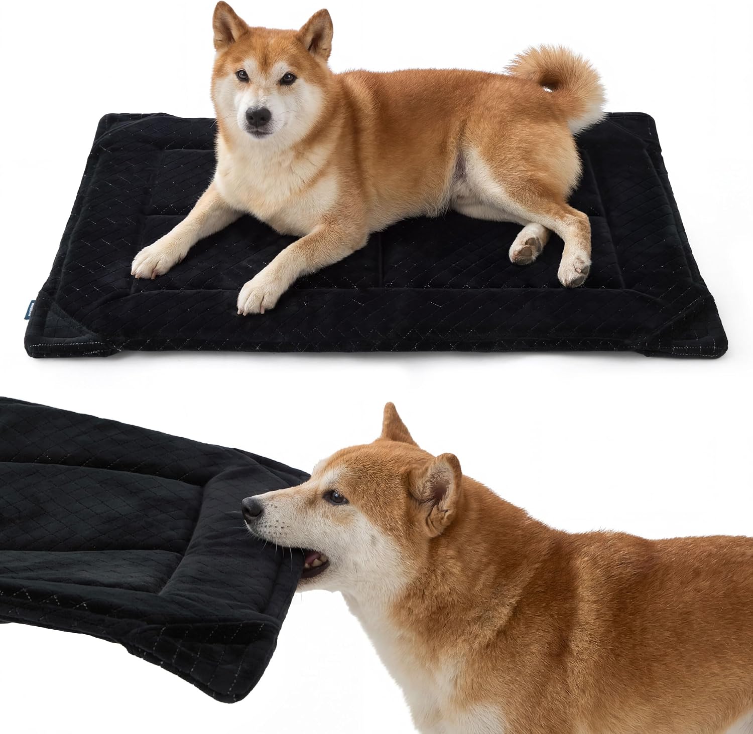 Bedsure Chew Proof Dog Bed for Large Dogs, 35x22 Inch, Black | Chew Resistant Dog Crate Pad Durable Pet Kennel Mat, Reinforced Corners, Machine Washable, Soft Velvet Surface, Easy to Clean