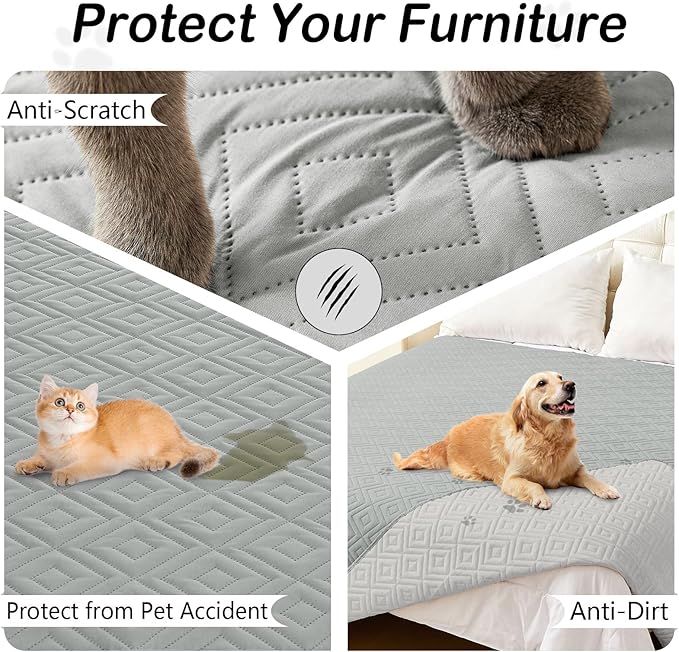 hyha Waterproof Dog Blanket, Soft Pet Bed Blankets, Waterproof Sofa Couch Cover for Dogs Washable, Reversible Pet Couch Covers for Sofa Furniture (82x102 Inch, Grey/Light Grey)