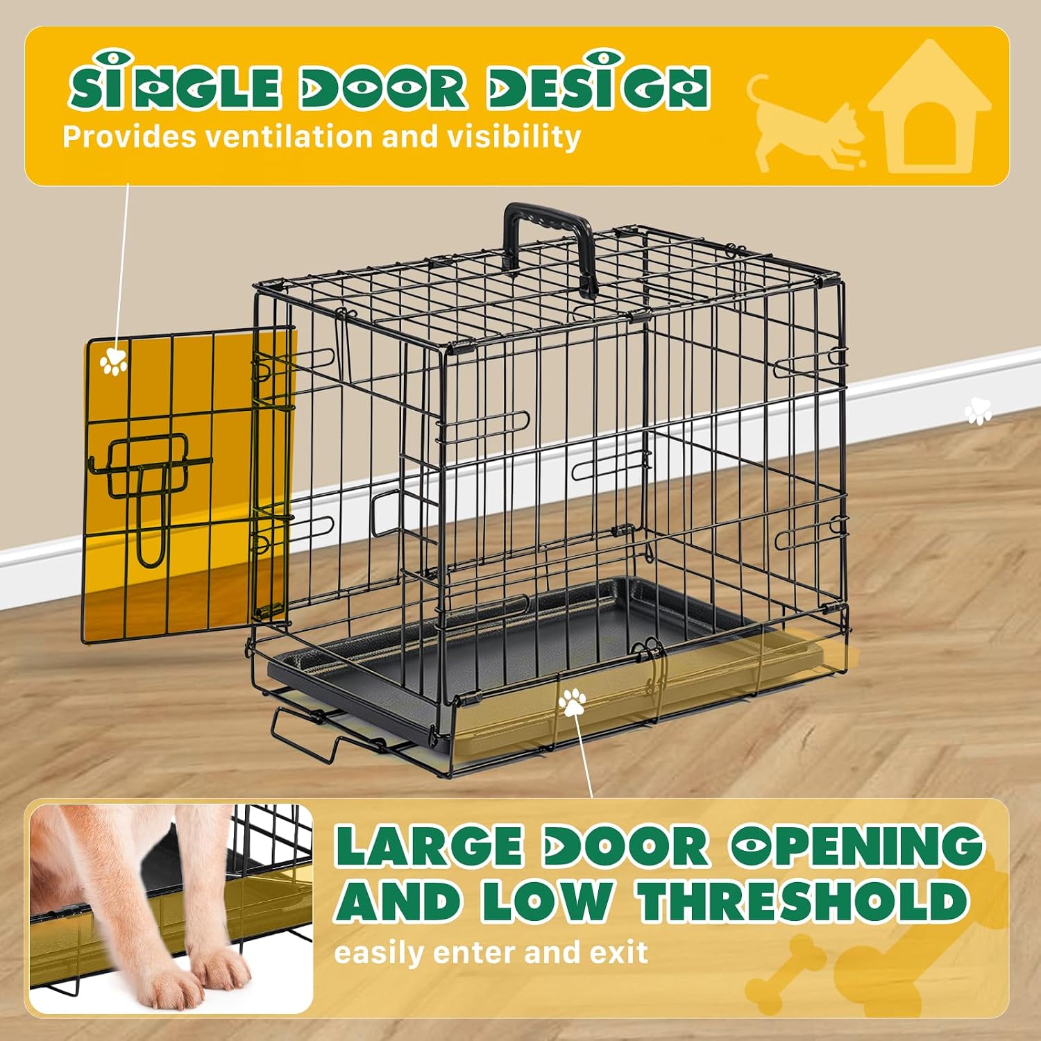 Small Dog Crate 18 Inch Foldable Single Door Dog Cage Pet Kennel | Metal Wire, Secure Lock, Plastic Leak-Proof Pan Tray, Indoor Outdoor Training Pet