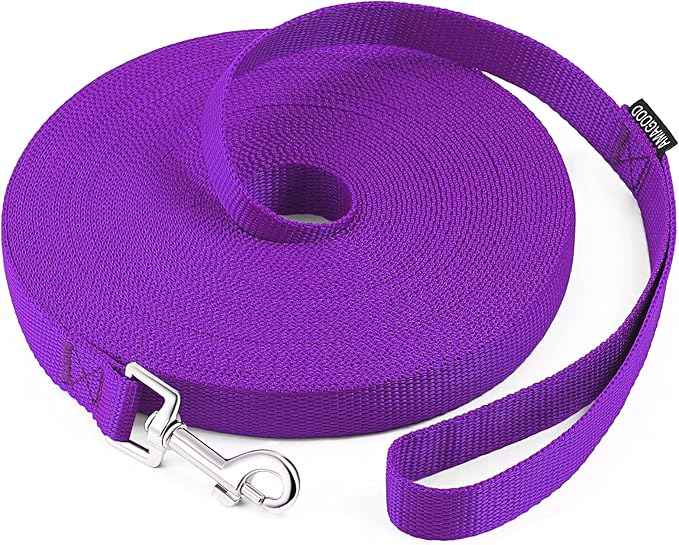 AmaGood Dog/Puppy Obedience Recall Training Long Dog Leash- 20 feet 30 feet 50 feet 15 feet Long Leash for Dogs Training,Recall,Play,Safety,Camping (Purple, 30 Foot (Pack of 1))