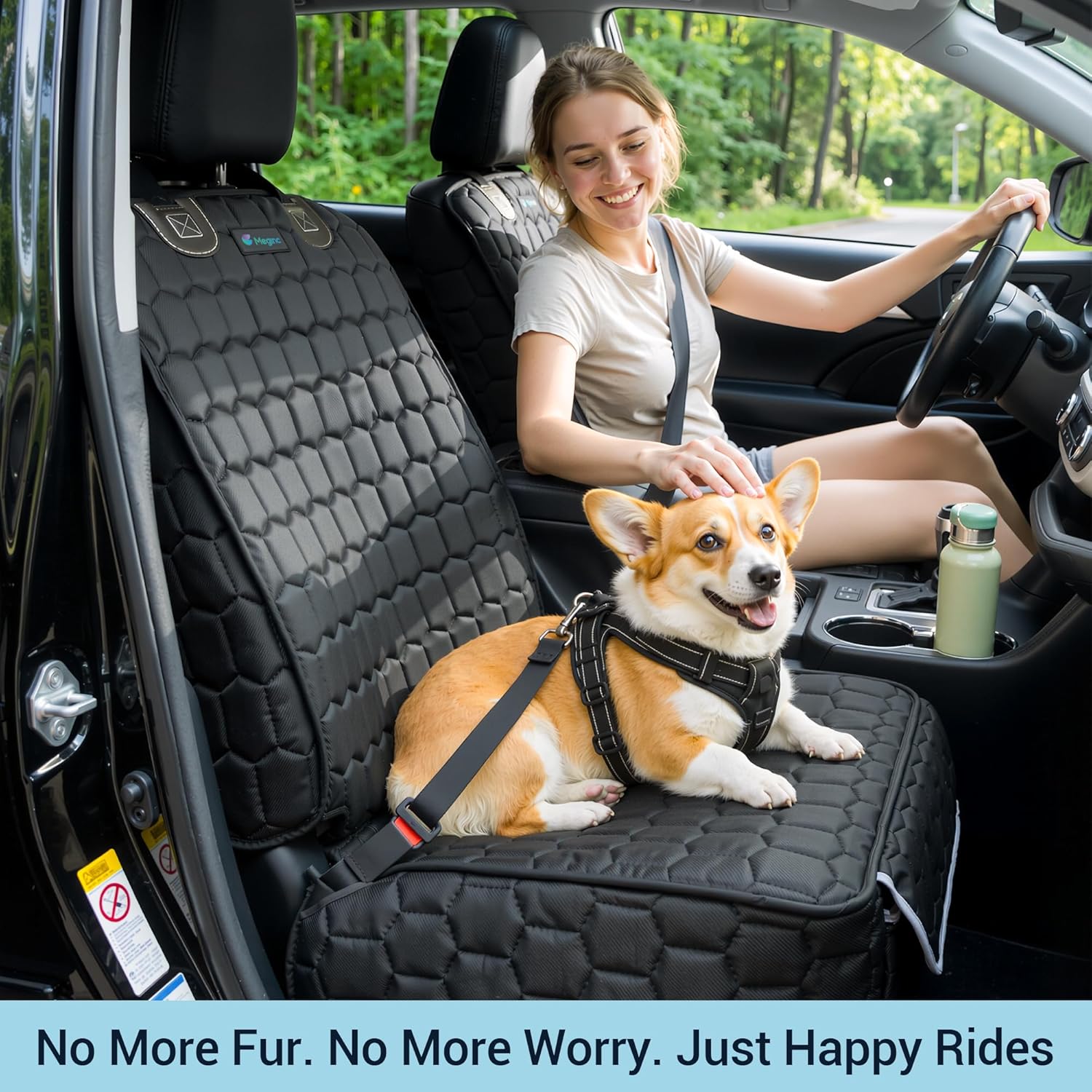 Meginc 2-Pack Front Seat Covers for Dogs, Waterproof Car Seat Protectors | 600D Oxford dog car seat covers with side flaps; non-slip, scratch-resistant captain chair covers for cars, SUVs and trucks