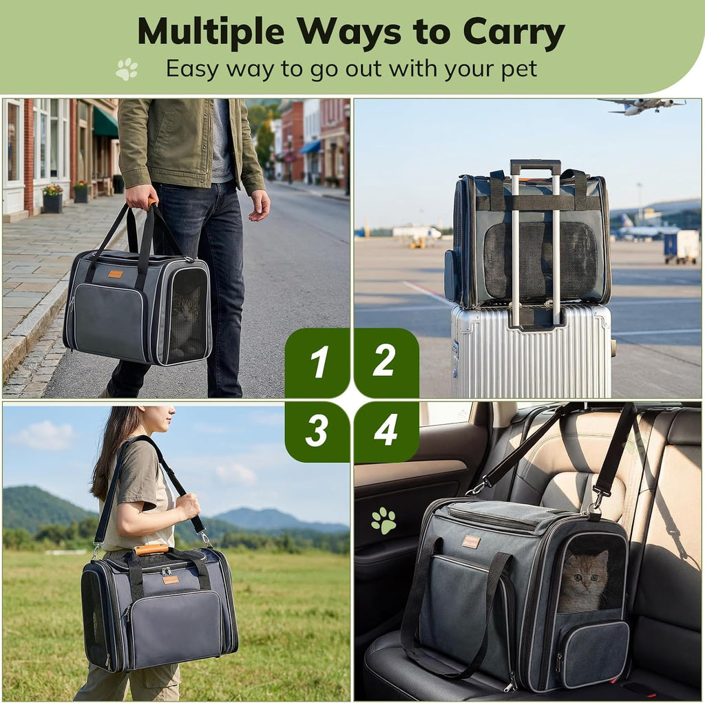 Morpilot Top and Side Expandable Cat Carrier for Pets up to 20lbs | Airline Approved Collapsible Soft-Sided Pet Carrier for Car Rides and Vet Visits (Dark Gray)