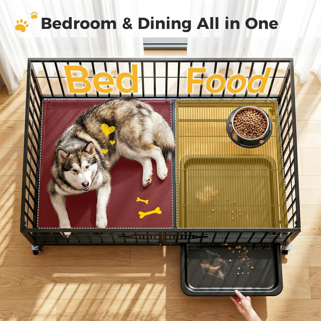 CAMMOO 48'' Heavy Duty Dog Crates for Large Dogs, Dog Kennel Indoor | For High Anxiety Dog, Escape-Proof Dual Top Fences, Reinforced Square Tube Frame, Easy-Clean Split Floor, Extra-Wide Door