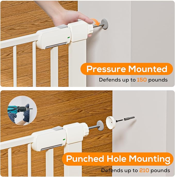 29.5-46" Magnetic Baby Gate for Stairs, Baby Safety Essentials, Auto Close Gate for Doorways, Easy Install Pressure Mounted Dog Gate Indoor, Pet Gates for Dogs, White (2 Pack)