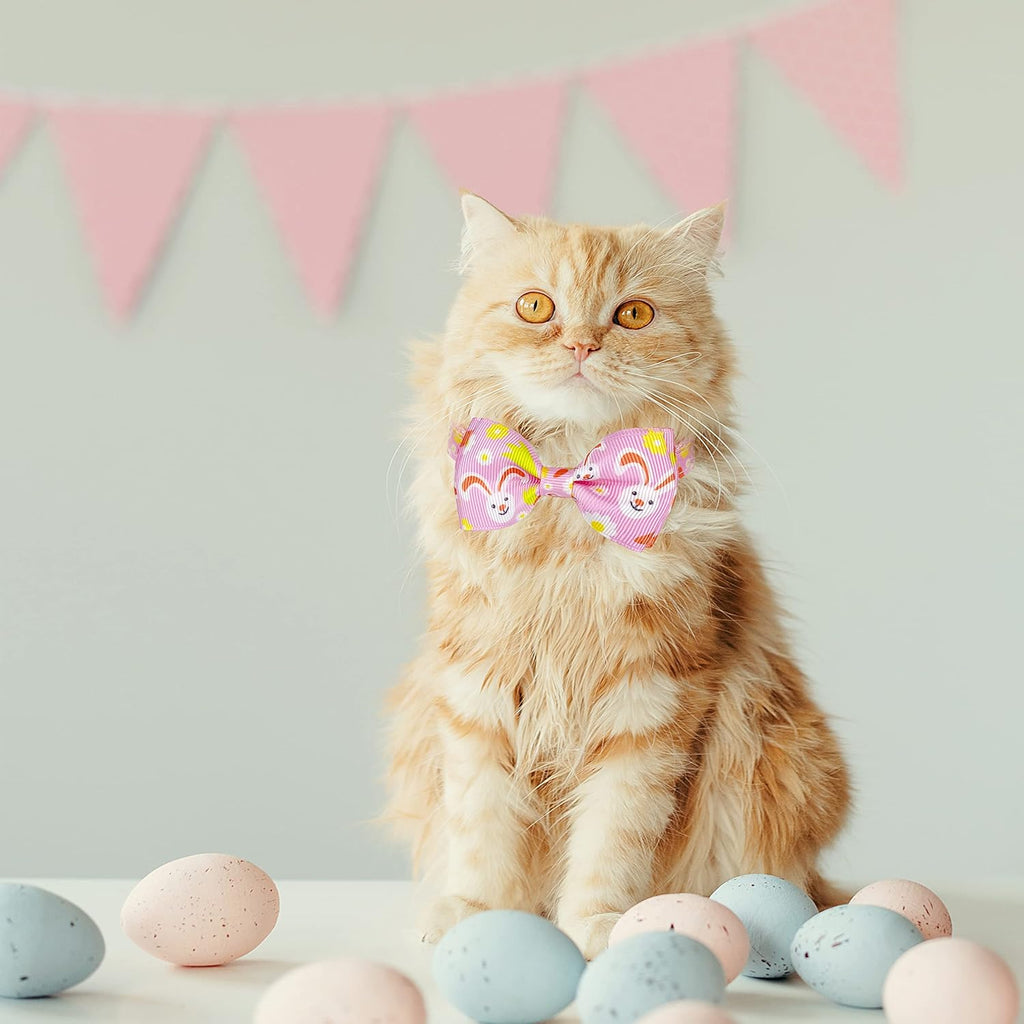Easter Cat Collar with Bow Tie, Holiday 2 Pack Kitty Kitten Cute Bunny Carrot Collar for Girls and Boys (Hoppy Hour/Pink)