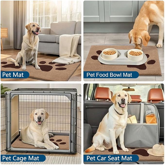 Buganda Dog Door Mat for Muddy Paws, Absorbent Dirt Trapper Washable Indoor Doormats, Non Slip Low-Profile Mud Mat for Dogs, Front Entrance Doormat for Inside Floor (48x30 Inches, Beige)