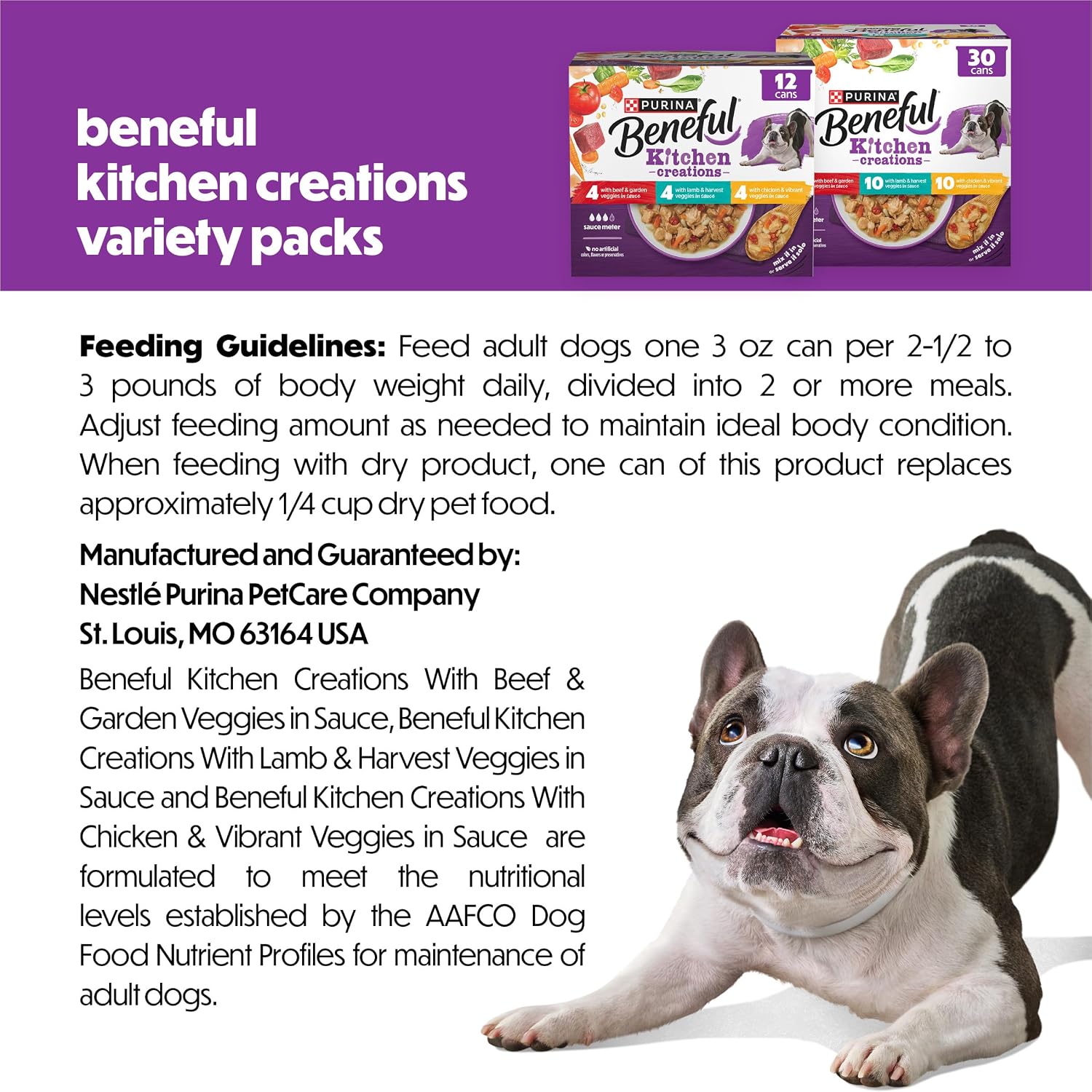 Purina Beneful Kitchen Creations Wet Dog Food Variety Pack, (30) 3 oz Cans | Real beef, chicken or lamb with vegetables, grains, and pasta, bite-sized tender chunks in a savory sauce