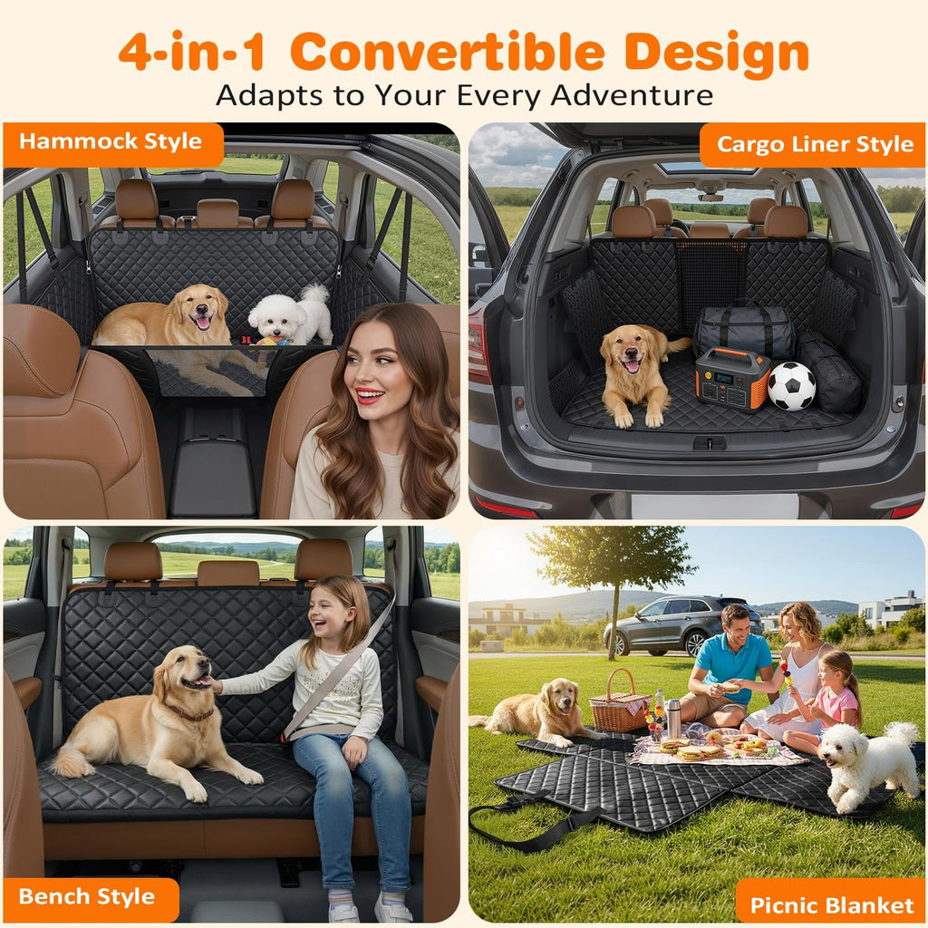 URPOWER Dog Car Seat Cover for Back Seat, Waterproof Hammock for Car & SUV | Mesh Window, Side Flaps, 600D Oxford, Scratch Resistant, Non-Slip, Easy Install, Machine Washable, Pee Pad Included