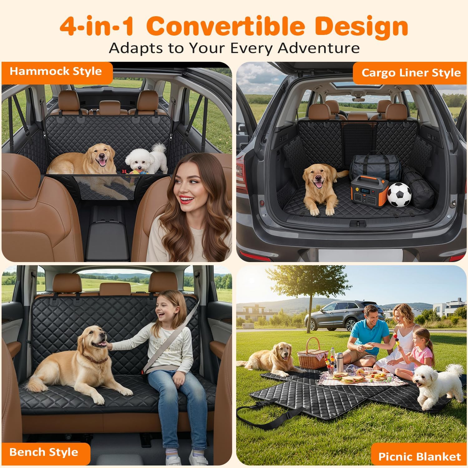 URPOWER Dog Car Seat Cover for Back Seat, Waterproof Hammock for Car & SUV | Mesh Window, Side Flaps, 600D Oxford, Scratch Resistant, Non-Slip, Easy Install, Machine Washable, Pee Pad Included