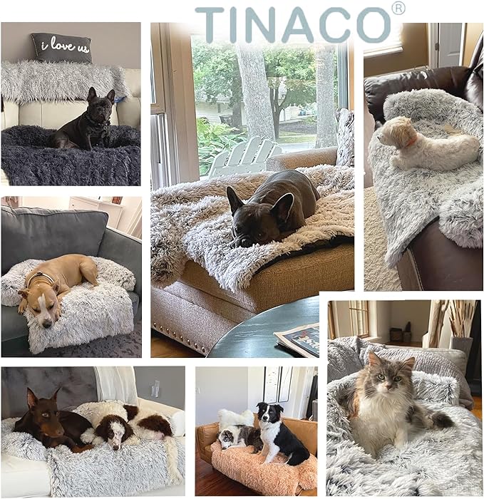 Calming Dogs/Cats Bed Mats, Dog Pad Washable Removable Couch Cover, Plush Long Fur Mat for Pets, Waterproof Lining, Perfect for Small, Medium and Large Dogs and Cats (Gradient Gray, 59"x39")