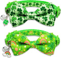 St. Patrick’s Day Cat Collar Set 2Pack Adjustable Breakaway Cat Collars with Bow Tie & Bell, Green Four-Leaf Clover Kitty Collars for Holiday Costume, Safe & Comfortable for Cats and Kittens