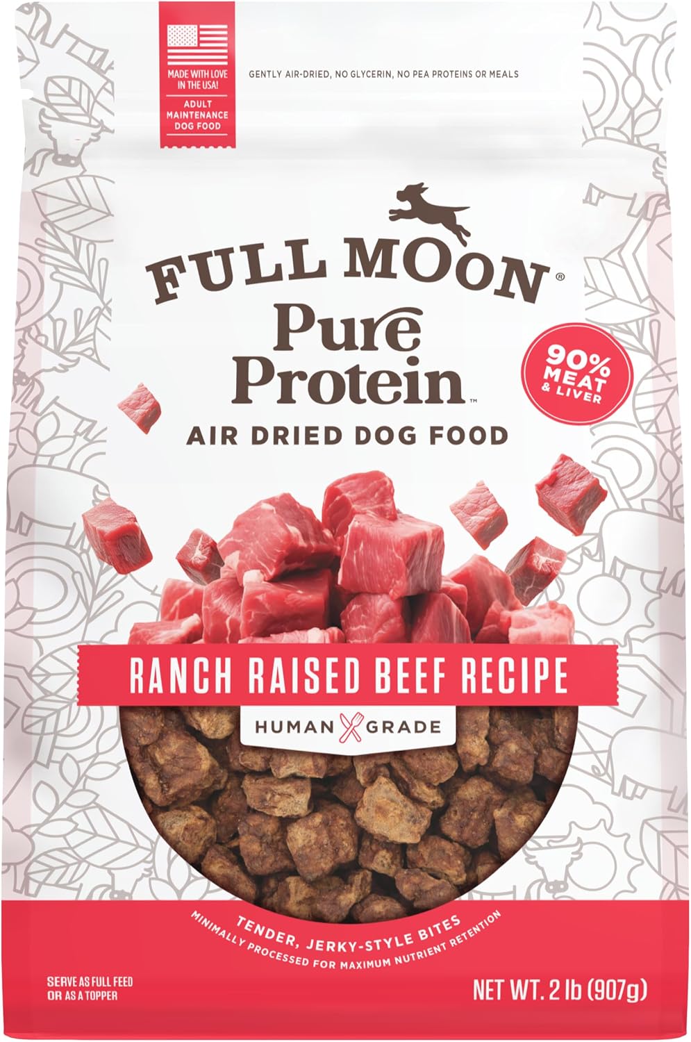 Full Moon® Pure Protein Air Dried Dog Food Ranch Raised Beef Recipe 2lb | Human Grade, Protein-rich, Jerky-like texture, Shelf-stable, 90% meat