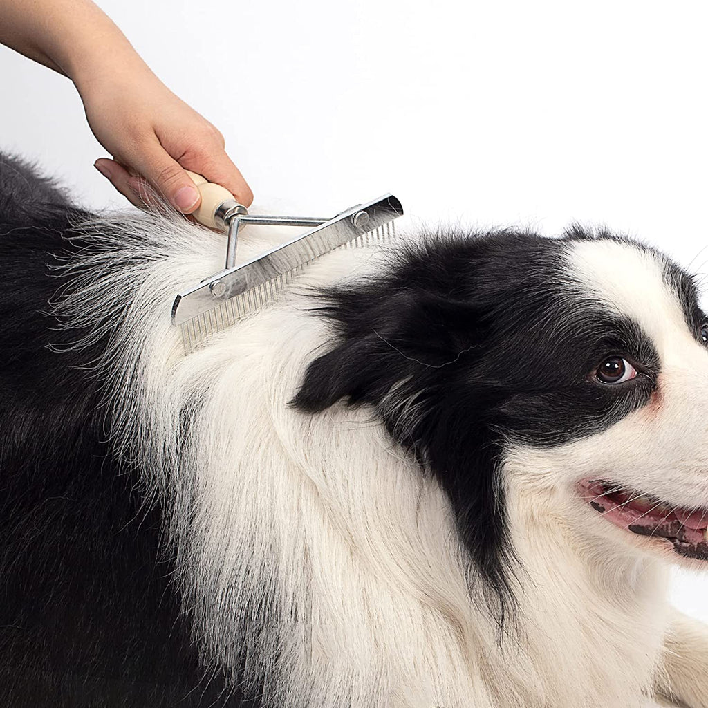 Dog Rake for Undercoat, Long-Haired Pet Brush & Metal Shedding Comb | Long-Tooth Rake, for Husky Golden Retriever German Shepherd Cats, Pet Grooming Set,Horse Brush, Reduce Shedding