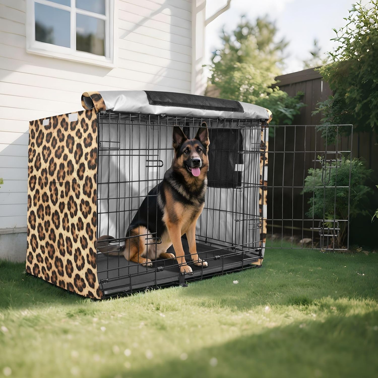 Cheetah Leopard Print Dog Crate Covers Breathable Dog Kennel Cover Windproof Waterproof Privacy Shading Fit for 30IN Wire Dog Cage