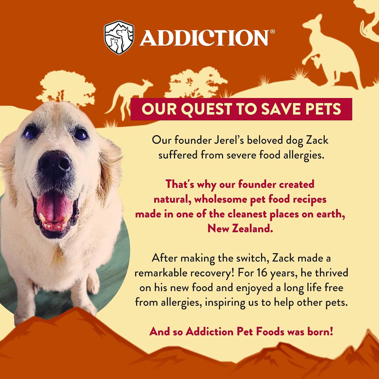 Addiction Outback Kangaroo Feast Air-Dried Grain-Free Dog Food – Complete Meal or Topper with Natural Ingredients for Digestive and Skin & Coat Health, 2lb - 4 Packs